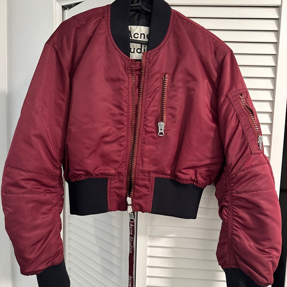 Acne Studios cropper burgundy bomber multi jacket size 38 EU